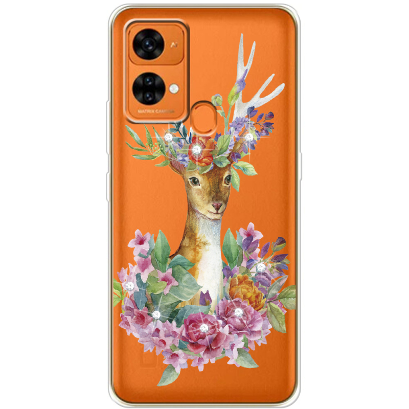 Чехол со стразами Oukitel C33 Deer with flowers