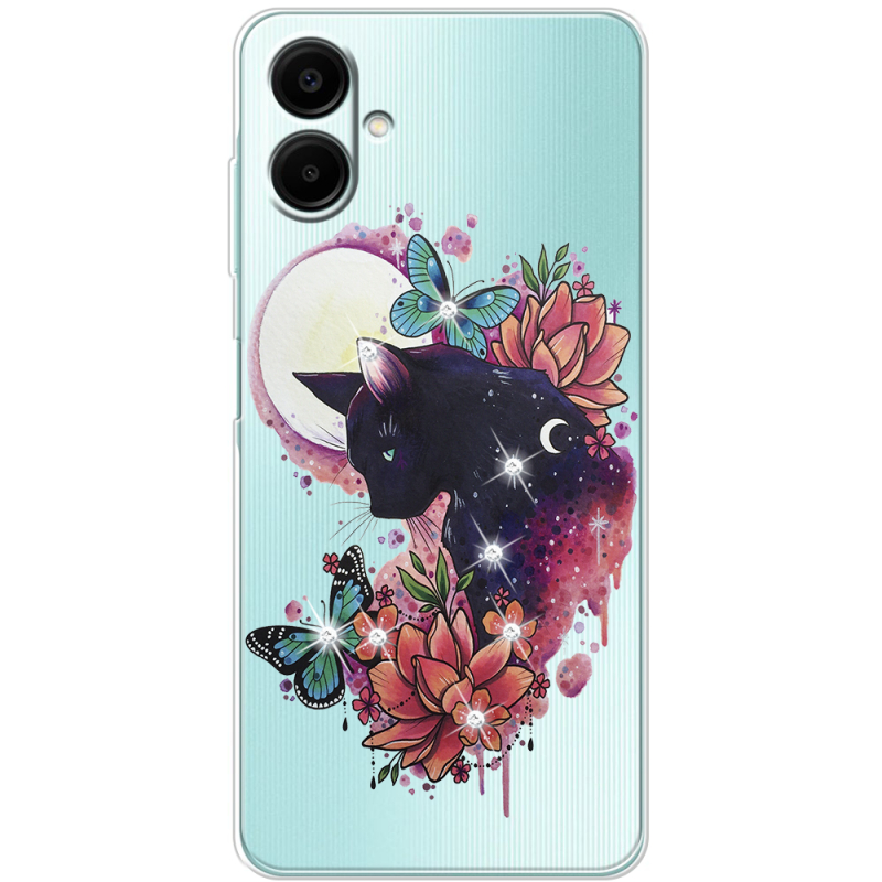 Чехол со стразами Samsung Galaxy A06 (A065) Cat in Flowers