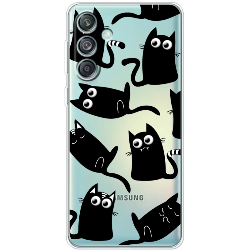 Прозрачный чехол BoxFace Samsung Galaxy M55 5G (M556) с 3D-глазками Black Kitty