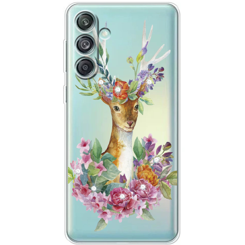 Чехол со стразами Samsung Galaxy M55 5G (M556) Deer with flowers