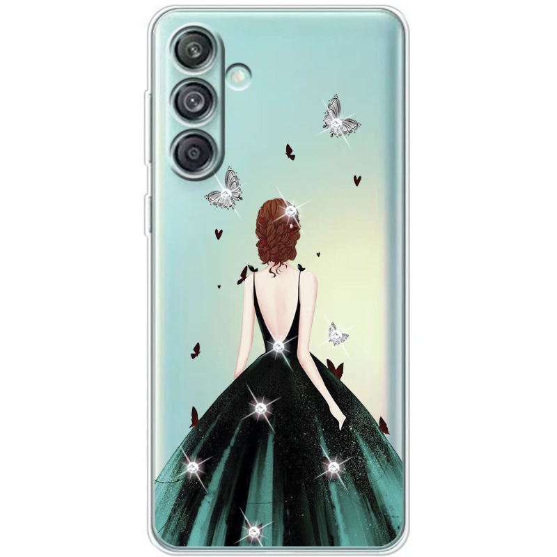 Чехол со стразами Samsung Galaxy M55 5G (M556) Girl in the green dress