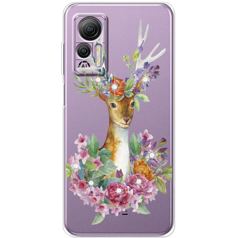 Чехол со стразами Ulefone Note 14 Deer with flowers