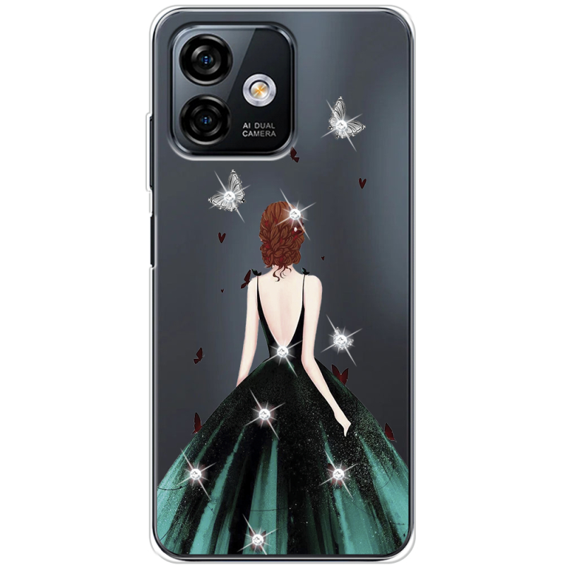 Чехол со стразами Ulefone Note 16 Pro Girl in the green dress