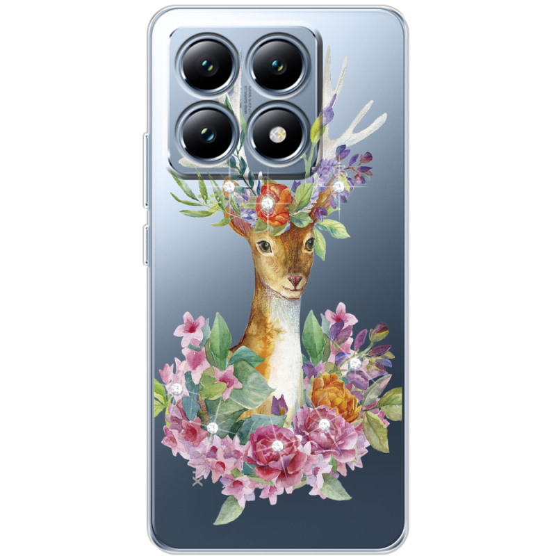 Чехол BoxFace со стразами Xiaomi 14T Deer with flowers