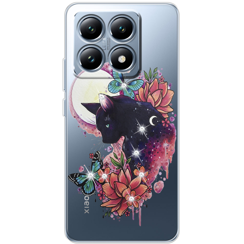 Чехол BoxFace со стразами Xiaomi 14T Cat in Flowers