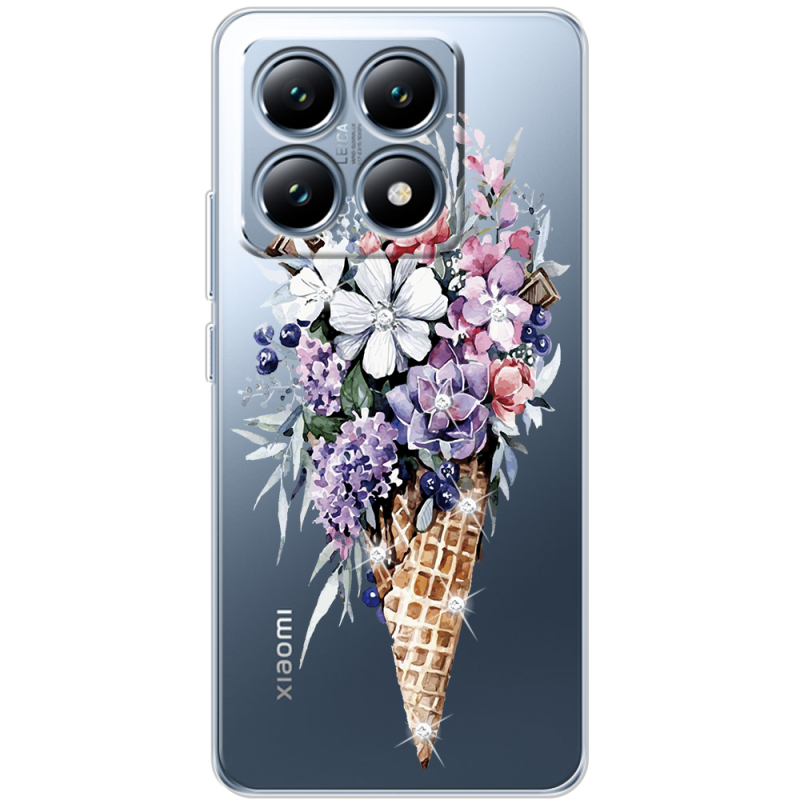 Чехол BoxFace со стразами Xiaomi 14T Ice Cream Flowers