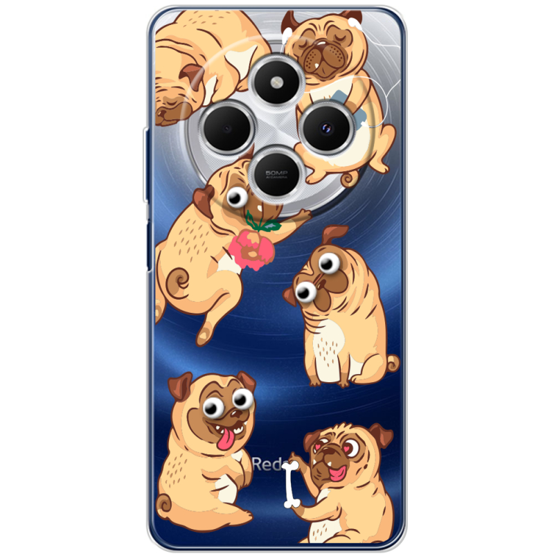 Прозрачный чехол BoxFace Xiaomi Redmi 14C с 3D-глазками Pug