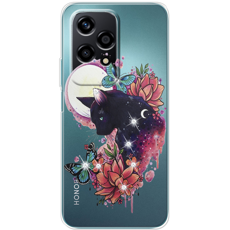 Чехол со стразами Huawei Honor 200 Lite Cat in Flowers