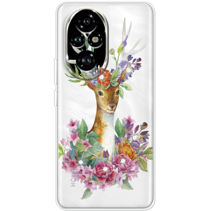 Чехол со стразами Huawei Honor 200 Pro Deer with flowers