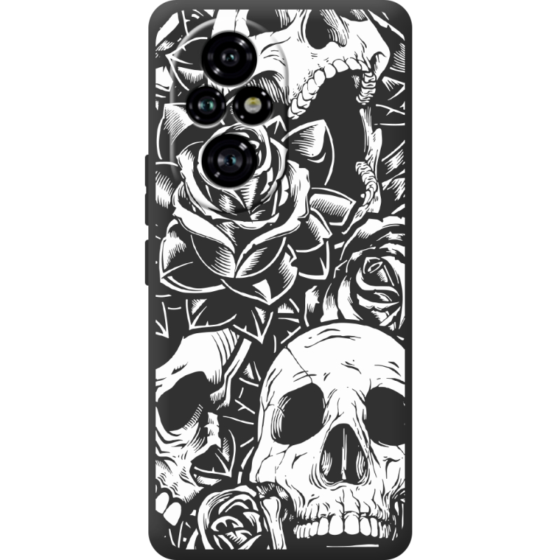 Черный чехол BoxFace Huawei Honor 200 Pro Skull and Roses