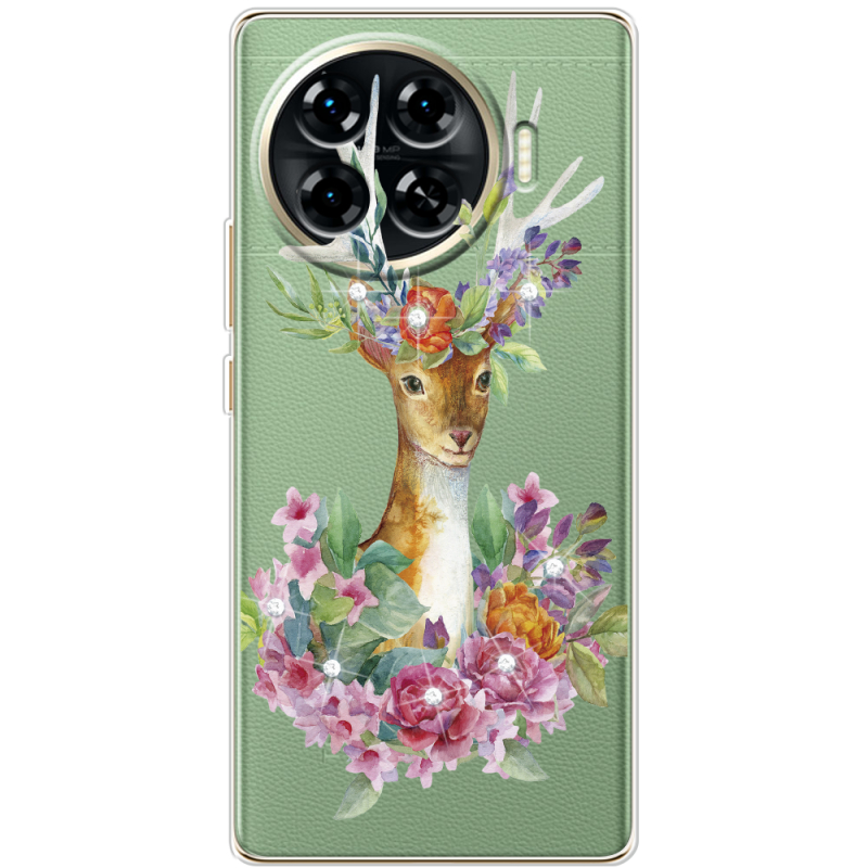 Чехол со стразами BoxFace Tecno Spark 20 Pro Plus Deer with flowers