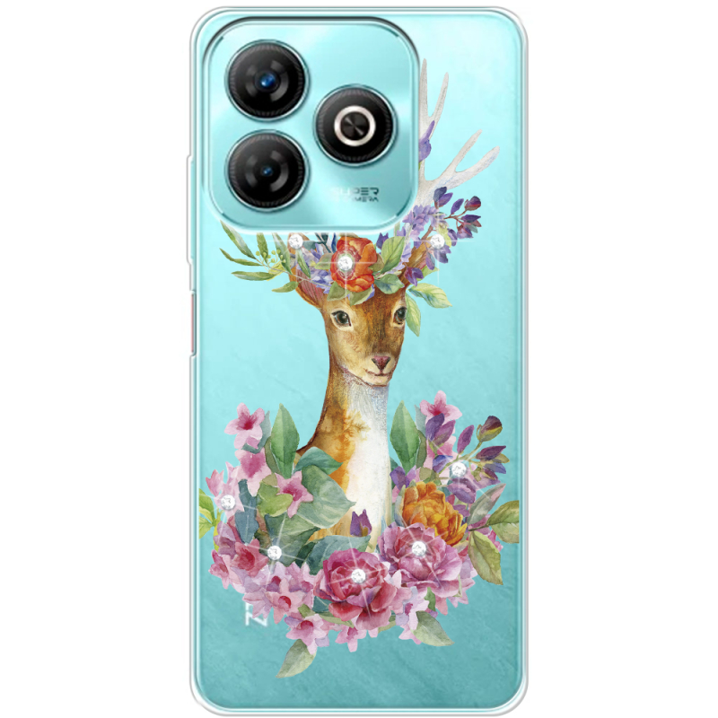 Чехол со стразами ZTE Blade A75 4G Deer with flowers