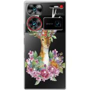 Чехол со стразами Nubia Z60 Ultra Deer with flowers