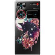 Чехол со стразами Nubia Z60 Ultra Cat in Flowers