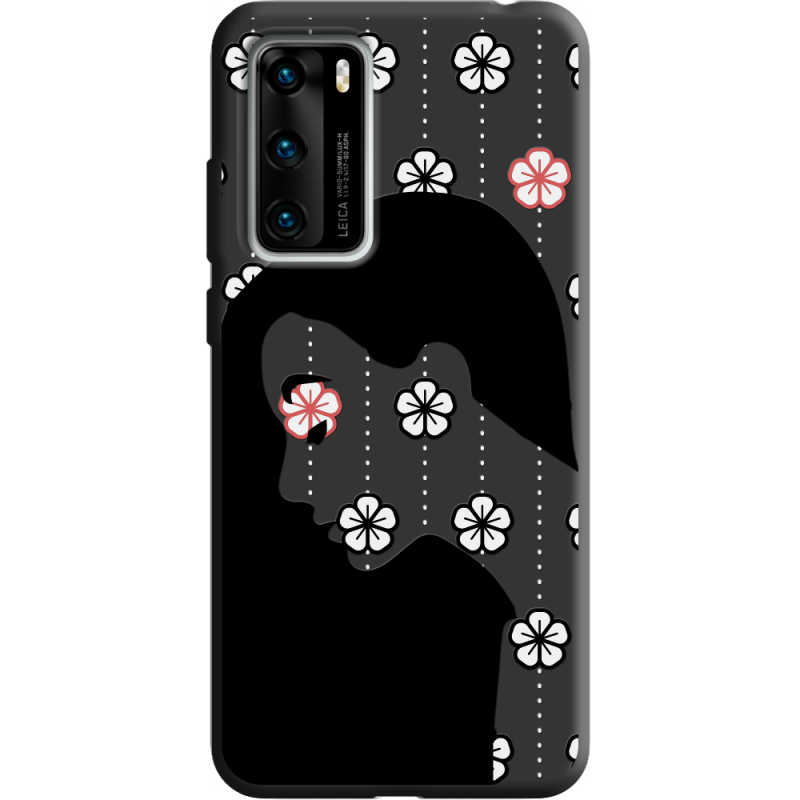 Черный чехол BoxFace Huawei P40 Flower Hair