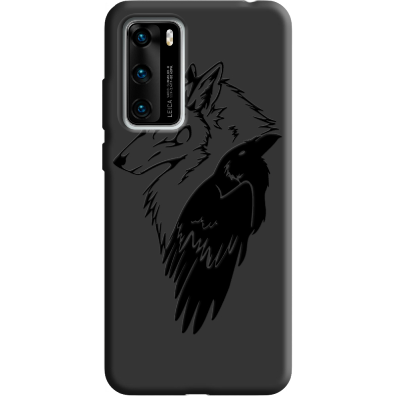 Черный чехол BoxFace Huawei P40 Wolf and Raven