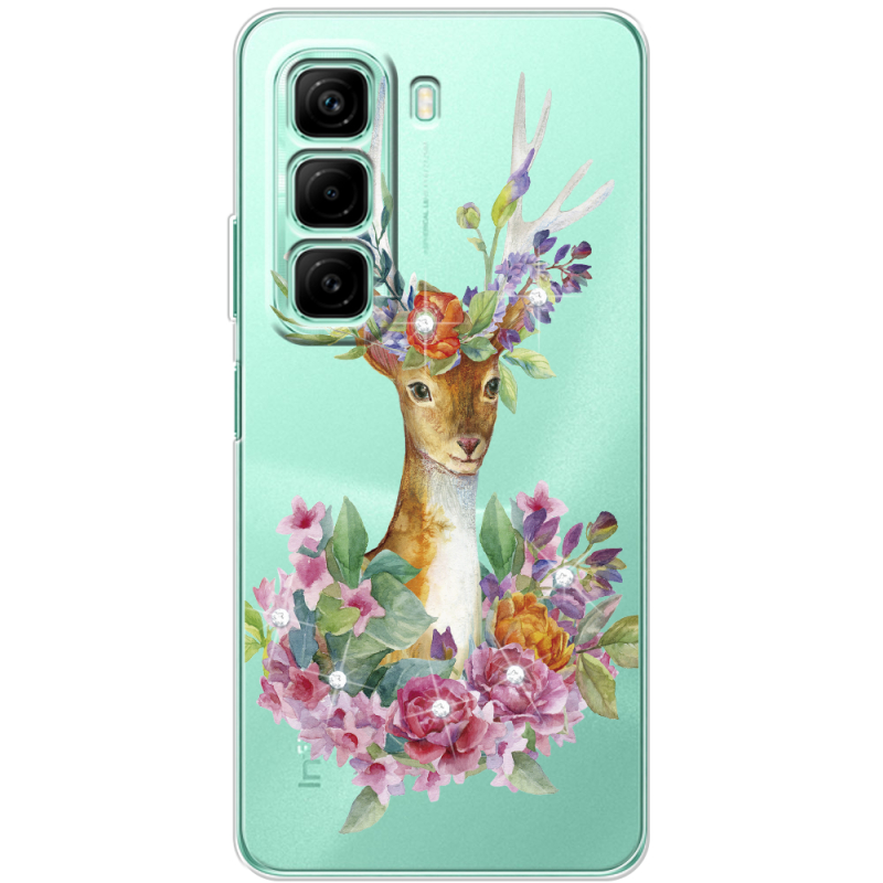 Чехол со стразами Infinix Hot 50 Deer with flowers