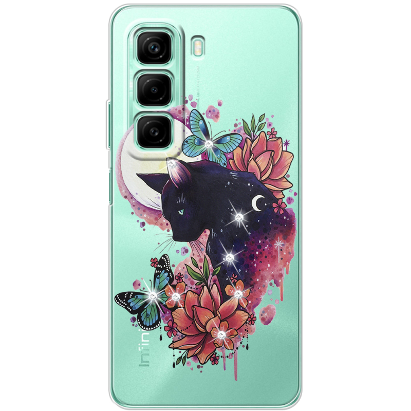 Чехол со стразами Infinix Hot 50 Cat in Flowers