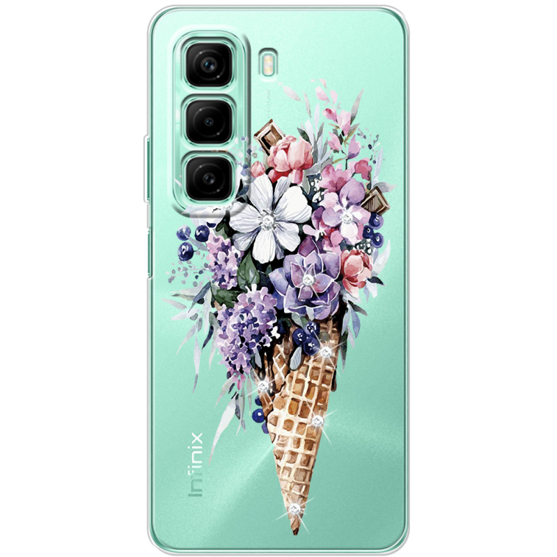 Чехол со стразами Infinix Hot 50 Ice Cream Flowers