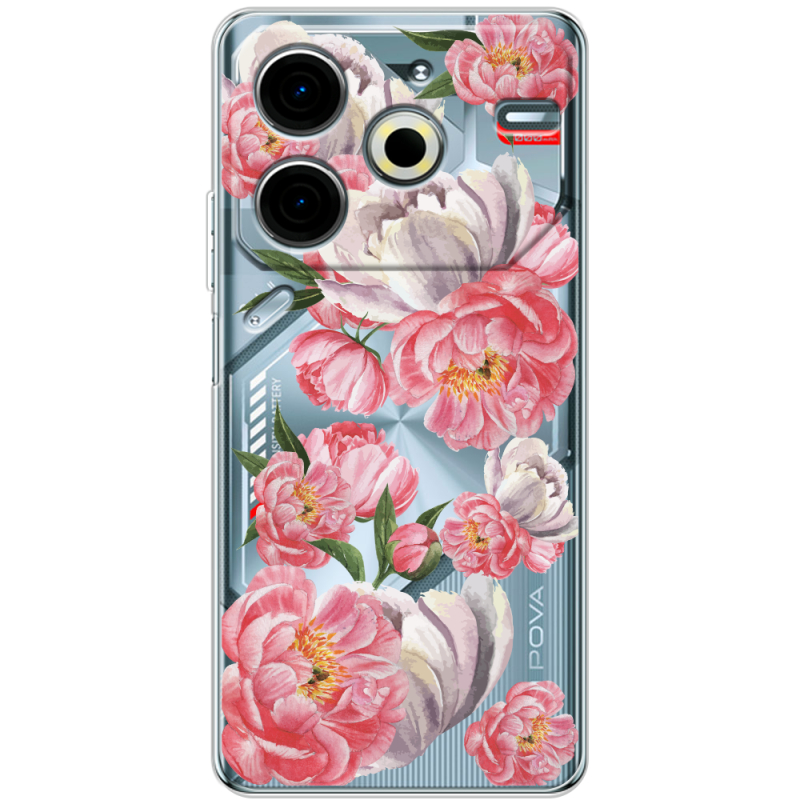 Прозрачный чехол BoxFace Tecno POVA 6 Neo Peony Watercolor Style