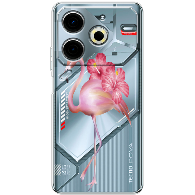 Прозрачный чехол BoxFace Tecno POVA 6 Neo Floral Flamingo