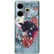 Чехол со стразами BoxFace Tecno POVA 6 Neo Cat in Flowers