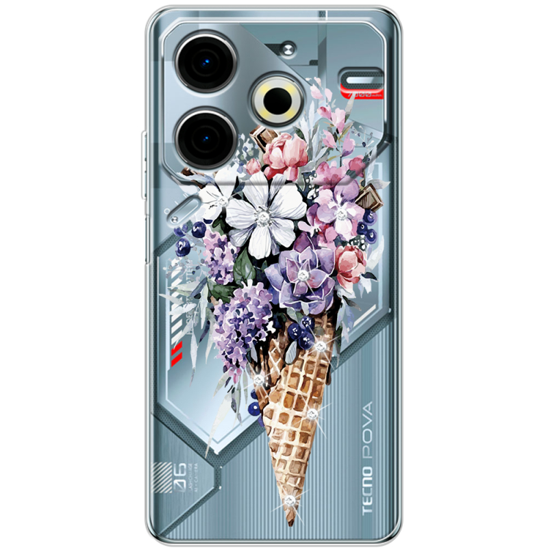 Чехол со стразами BoxFace Tecno POVA 6 Neo Ice Cream Flowers