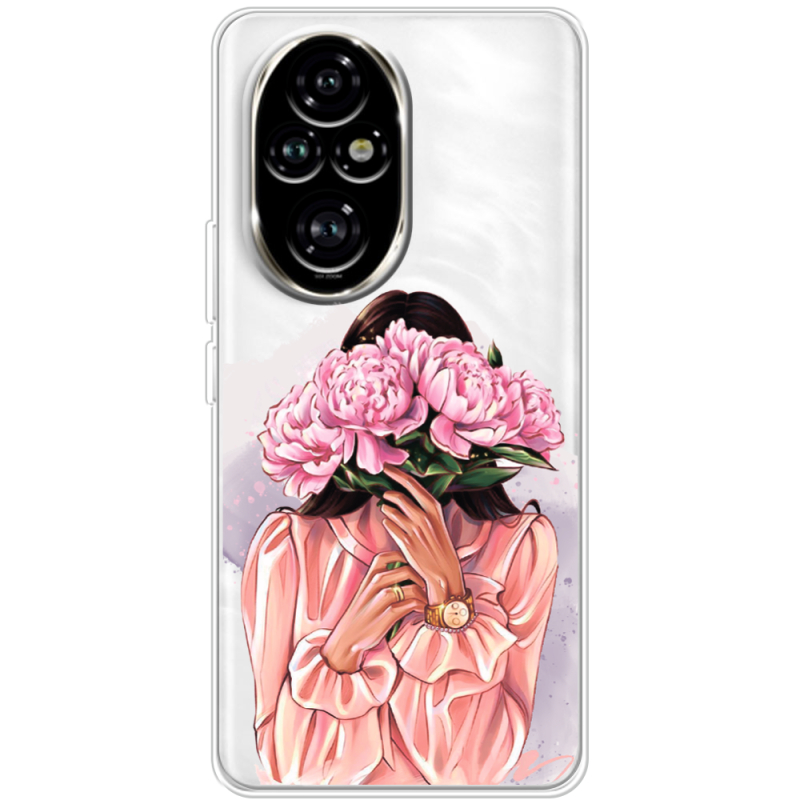 Прозорий чохол BoxFace Honor 200 Девушка с Пионами