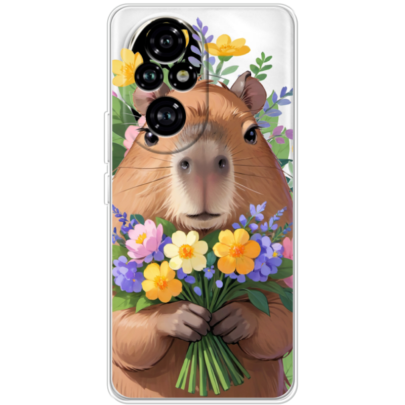 Прозорий чохол BoxFace Honor 200 Капибара з квітами