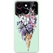 Чехол со стразами ZTE Blade A35 Ice Cream Flowers