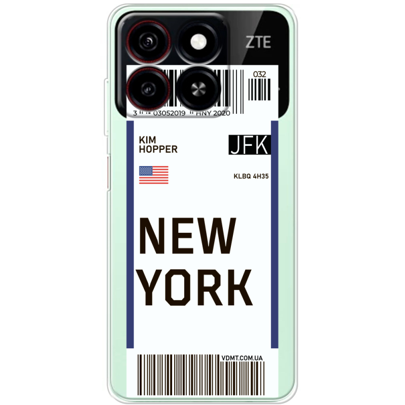 Прозорий чохол BoxFace ZTE Blade A55 Ticket New York