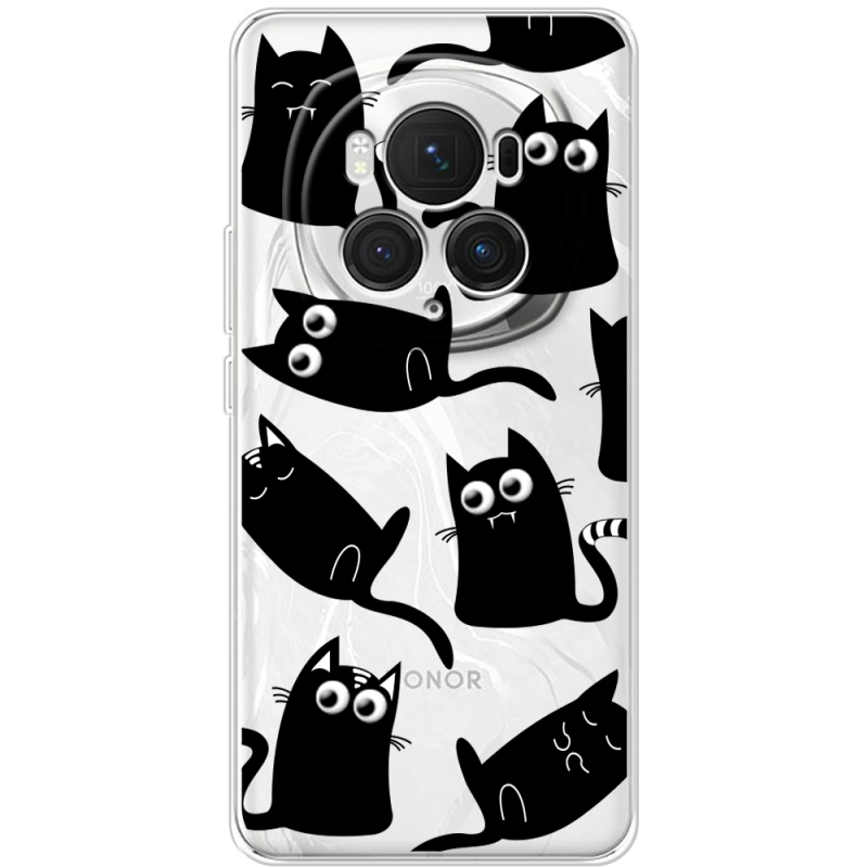 Прозрачный чехол BoxFace Honor Magic 6 Pro с 3D-глазками Black Kitty