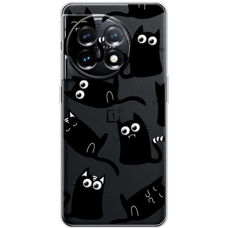 Прозрачный чехол BoxFace OnePlus 11 с 3D-глазками Black Kitty