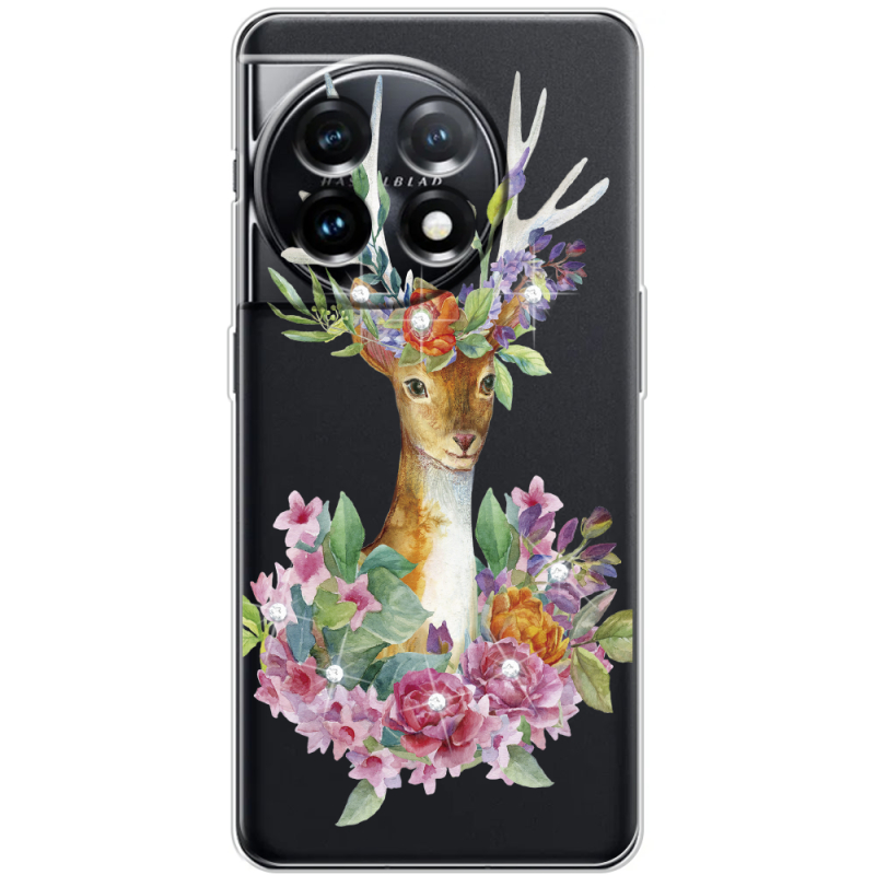 Чехол со стразами OnePlus 11 Deer with flowers