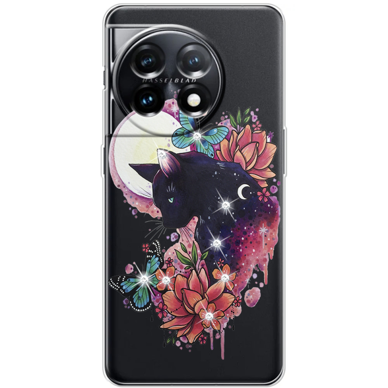 Чехол со стразами OnePlus 11 Cat in Flowers