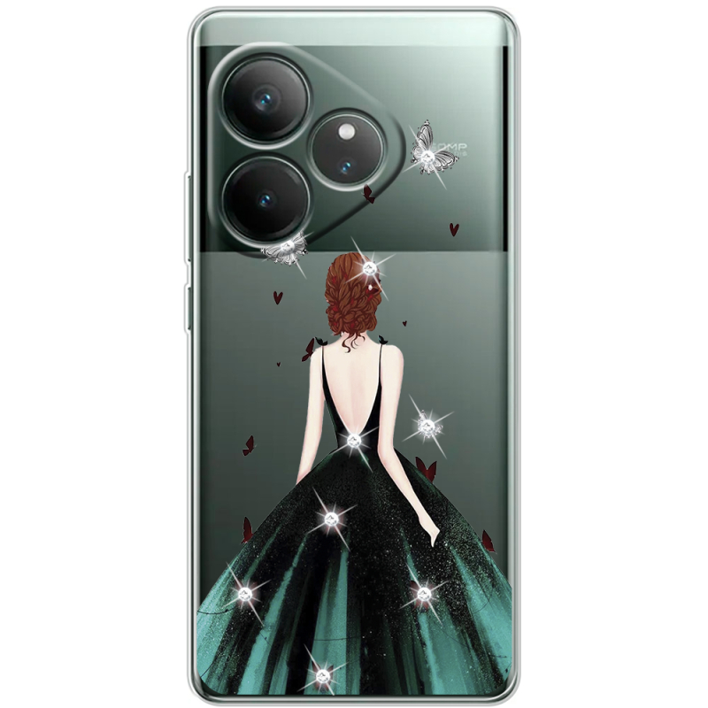 Чохол зі стразами Realme GT 6 Girl in the green dress