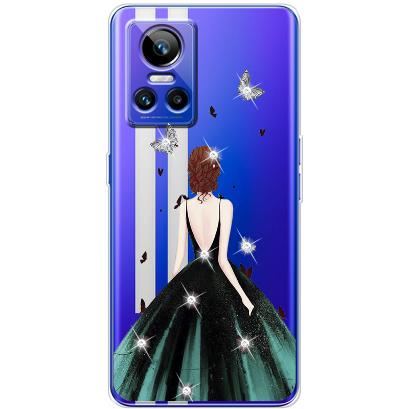 Чохол зі стразами Realme GT Neo 3 Girl in the green dress