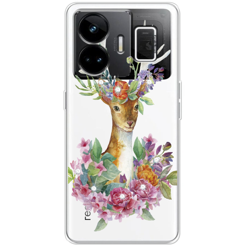 Чохол зі стразами Realme GT3 Deer with flowers