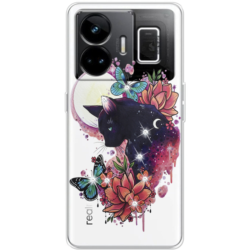 Чохол зі стразами Realme GT3 Cat in Flowers