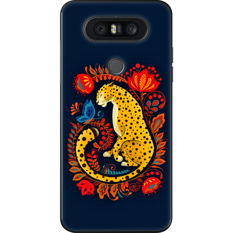 Чехол U-print LG Q8 Petrykivka Leopard