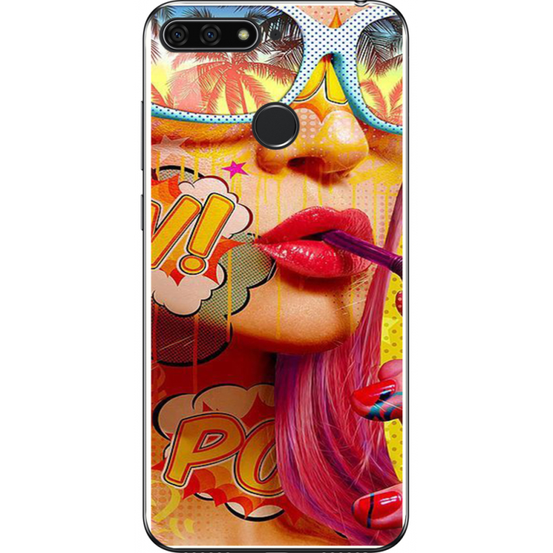 Чехол U-print Honor 7c Yellow Girl Pop Art