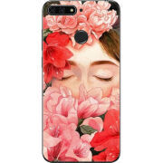 Чехол U-print Honor 7c Girl in Flowers