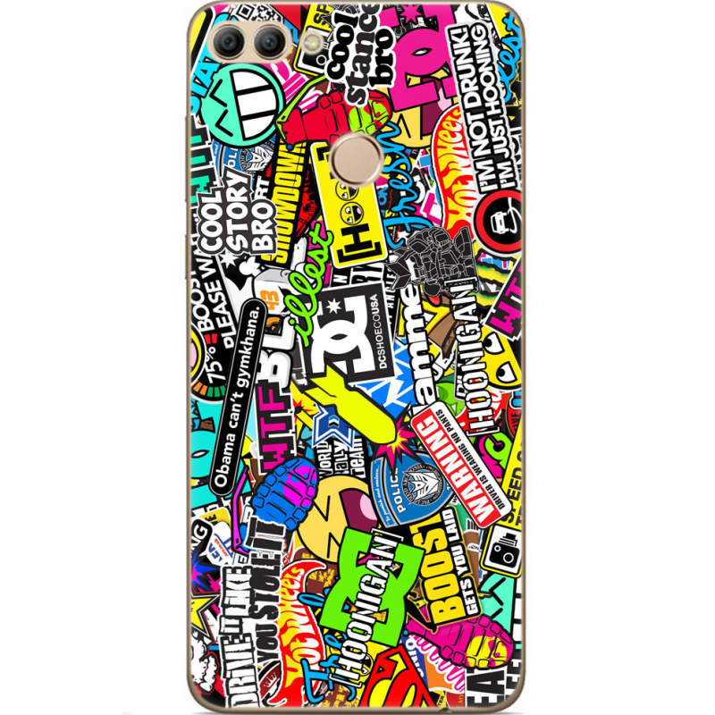 Чехол U-print Huawei Y9 2018 Multicolored Inscriptions