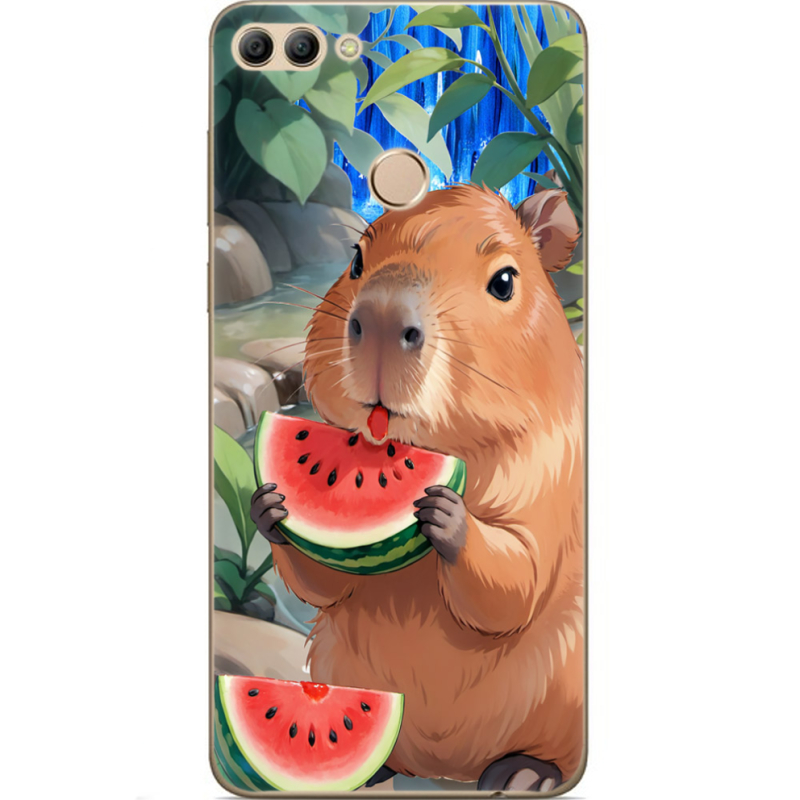 Чехол U-print Huawei Y9 2018 Капібара з кавуном