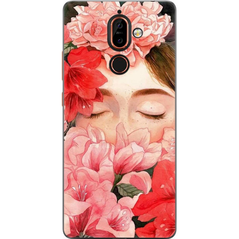 Чехол U-print Nokia 7 Plus Girl in Flowers