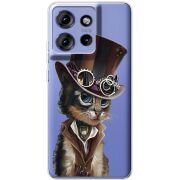 Прозорий чохол BoxFace Motorola Edge 50 Steampunk Cat