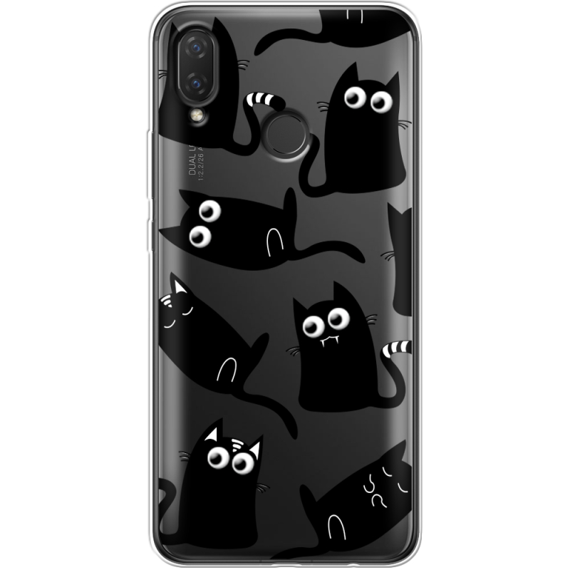 Прозрачный чехол Uprint Huawei P Smart Plus с 3D-глазками Black Kitty