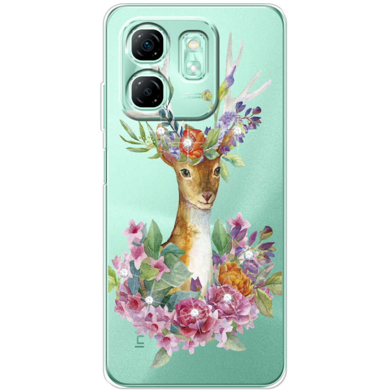 Чохол зі стразами Infinix Hot 50i Deer with flowers