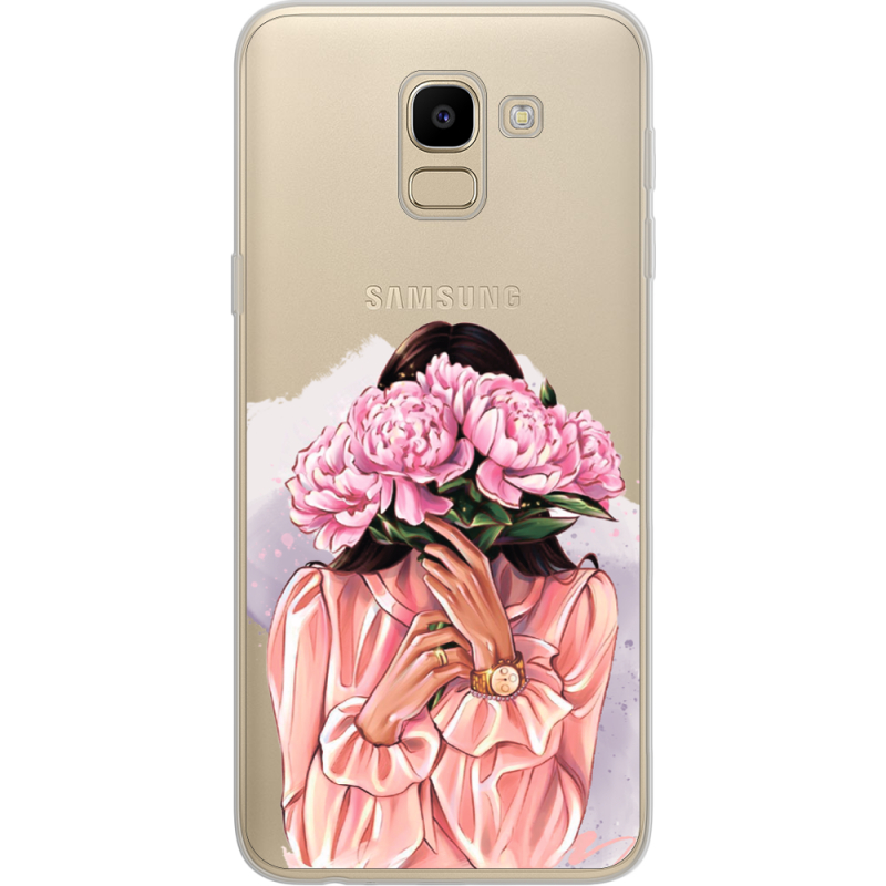 Прозрачный чехол Uprint Samsung J600 Galaxy J6 2018 Девушка с Пионами
