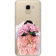 Прозрачный чехол Uprint Samsung J600 Galaxy J6 2018 Девушка с Пионами